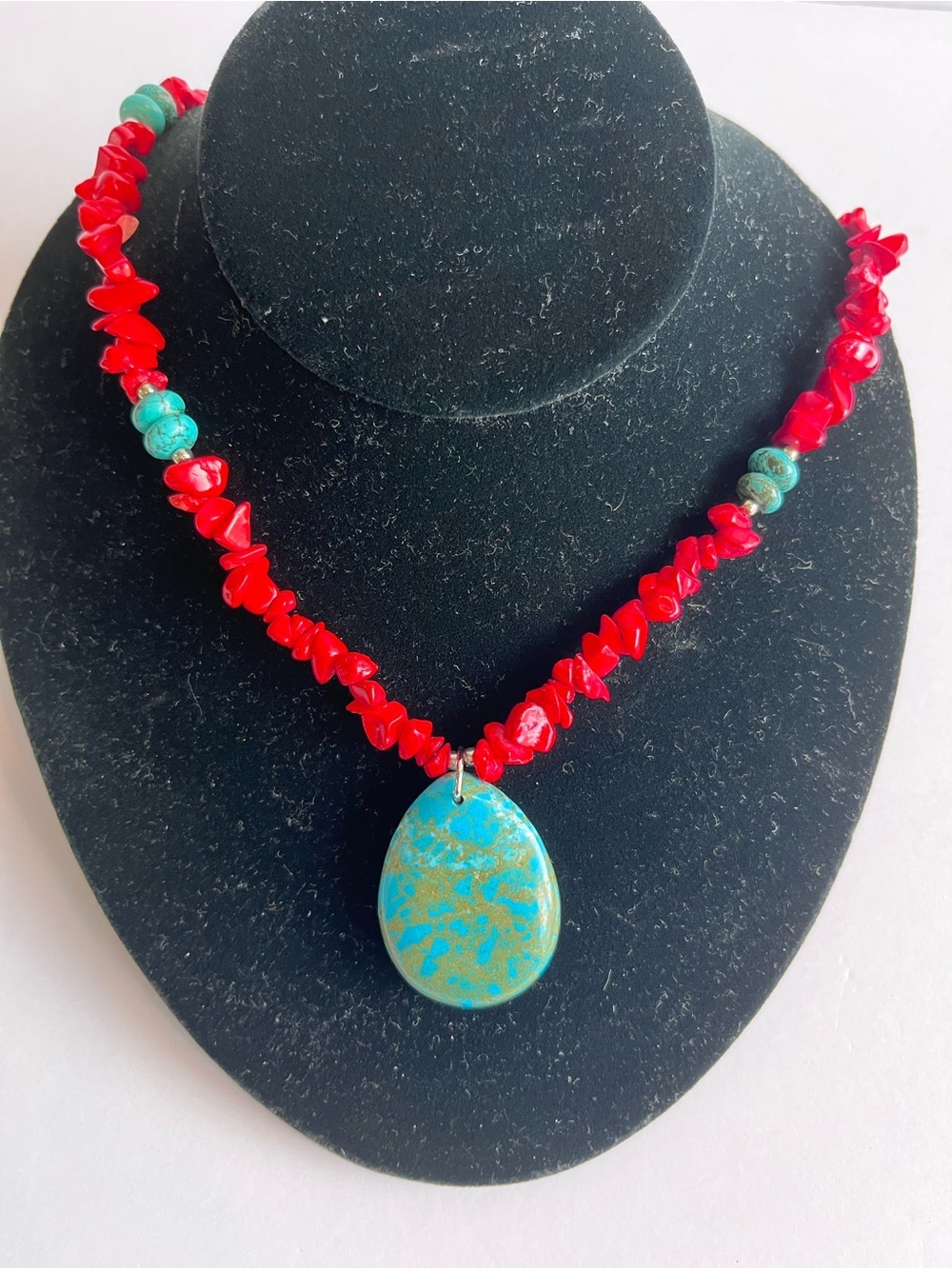 Beautiful Red Blue Turquoise Statement Necklace